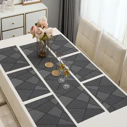 HOKIPO Black 7-Pieces Geometric Rectangular Table Placemats & Table Runner-picture-31