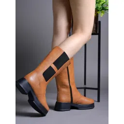 Shoetopia Smart Casual Tan Long Caual Boots for Women image 2