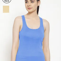 Friskers Women Pack Of 2 Beige & Turquoise Premium Cotton Rib Tank top-image-24