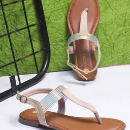 DIVASTRI Women Ethnic Open Toe Flats with Tassels image 1