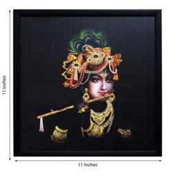 eCraftIndia Black & Gold-Coloured Krishna Playing Flute Satin Matt Texture UV Wall Art image 3