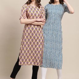 7Threads Women Blue & Beige Set Of 2 Ethnic Motifs Printed Crepe Kurta-picture-20