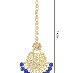 I Jewels Gold-Plated Kundan-Studded &Pearls-Beaded Maang Tikka image 2
