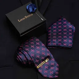 LOUIS STITCH Men Indigo Blue Italian Silk Necktie Accessory Gift Set-picture-34