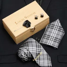 LOUIS STITCH Men Steel Grey Italian Silk Necktie Accessory Gift Set-picture-40
