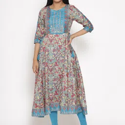 W Women Teal Floral Printed Empire Kurti with Salwar image 1