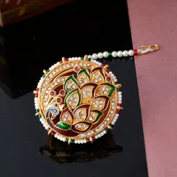 Silvermerc Designs Gold-Plated Meenakari Sheeshphool Head Jewellery-image-11