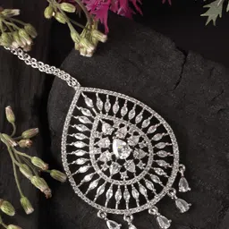 JEWELS GEHNA Silver-Plated & White AD-Studded Maang Tikka-picture-21