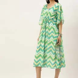 Ethnovog Women Green  White Chevron Print Kaftan Made To Measure Dress image 3