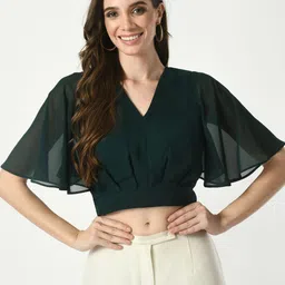 Tushita Flared Sleeve Georgette Styled Back Crop Top image 1