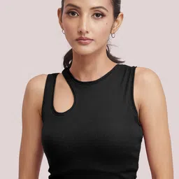 BerryBird Round Neck Sleeveless Cut Out Sholder Ribbed Knit Tank Crop Top-picture-23
