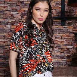 Sera Black & Red Floral Printed Mandarin Collar Top-picture-31