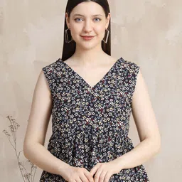 TOOCHKI V Neck Floral Printed Peplum  Top-picture-47
