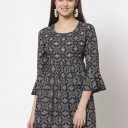 KBZ Women Blue Ethnic Motif Printed Longline Top-image-0