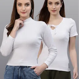 Friskers Pack Of 2 White Solid Fitted Tops-picture-27