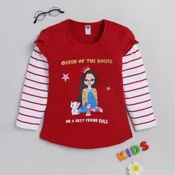 Nottie Planet Girls Pure cotton Red & White Print Top-picture-12