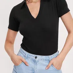 LULU & SKY Ribbed Polo Collar Bodysuit-picture-11