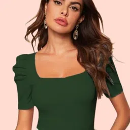 Dream Beauty Fashion Green Square Neck Fitted Top image 1