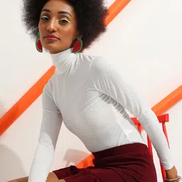 Veni Vidi Vici White High Neck Full Sleeve Bodycon Top-image-27