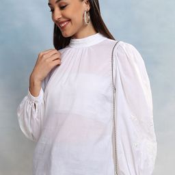 Vishudh Embroidered Striped High Neck Cotton Top-picture-49