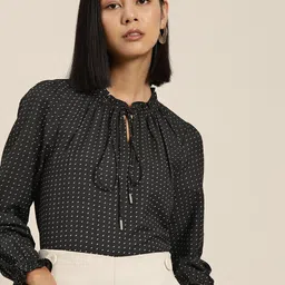 her by invictus Geometric Print Tie-Up Neck Top-picture-21