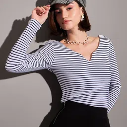 SASSAFRAS Horizontal Striped V-Neck Top image 1