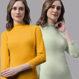 FBAR Pack Of 2 High Neck Ribbed Bio-Wash Cotton Tops-picture-22