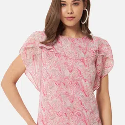 ALL WAYS YOU Abstract Printed Slit Sleeves Ruffles Detailed Top image 1