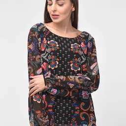 250 DESIGNS Black & Red Floral Printed Georgette Top-image-69