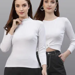 Friskers Pack Of 2 White Solid Cotton Fitted Tops-picture-32