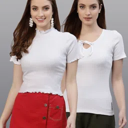 Friskers Pack Of 2 White Solid Cotton Fitted Tops-picture-15