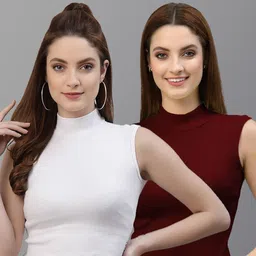 Friskers Pack Of 2 White & Maroon Top-picture-30