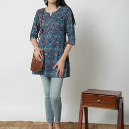 JANAKDULARI CREATION Floral Print Roll-Up Sleeves Cotton Top image 1