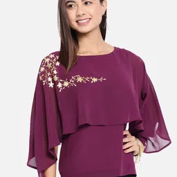 ALL WAYS YOU Cape Sleeve Georgette Cape Top-picture-35