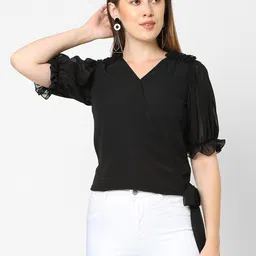 MISH Women Black Ruffles Georgette Wrap Top-picture-13