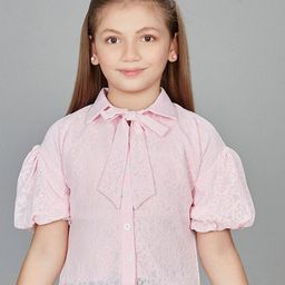 Peppermint Girls Abstract Printed Tie-Up Neck Puff Sleeve Shirt Style Top-picture-49