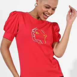 Campus Sutra Printed Puff Sleeve Top-picture-39