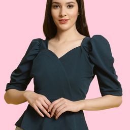 Fabflee Sweetheart Neck Puff Sleeve Peplum Top-picture-42