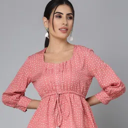 Style Quotient Pink Polka Dot Printed Cuffed Sleeve Empire Top-picture-41