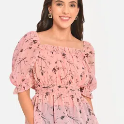 Martini Peach-Coloured Floral Print Georgette Cinched Waist Top-picture-20