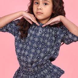 V-Mart Girls Floral Print Bell Sleeve Cotton Cinched Waist Top-picture-6