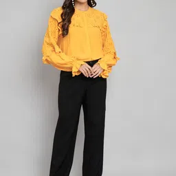 Amagyaa Off-Shoulder Ruffles Schiffli Blouson Top image 1