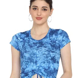 Aesthetic Bodies Abstract Printed Ruched Round Neck Short Sleeves Crop Top-image-41