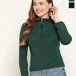 Miaz Lifestyle Pack Of 2 High Neck Long Sleeves Fitted Tops-image-12