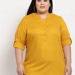 plusS Mustard Yellow Mandarin Collar Top image 1