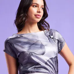 FableStreet Black Print Satin Top image 1
