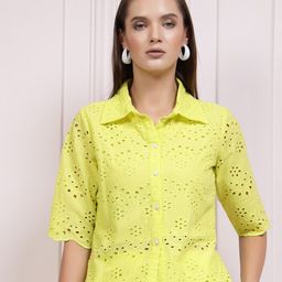 Athena Geometric Printed Shiffli Cotton Shirt Style Top-picture-9