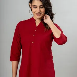 VEDANA Mandarin Collar Cotton Shirt Style Top-image-50