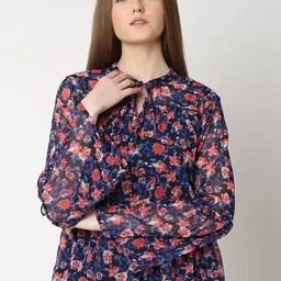 Vero Moda Floral Printed Tie-Up Neck Peplum Top-picture-31