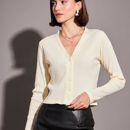 SASSAFRAS Off-White V-Neck Long Sleeves Crop Top-picture-16